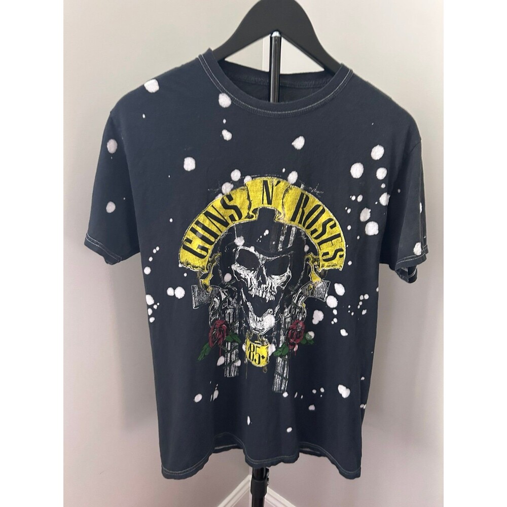 Guns N' Roses '85 Skull Top Hat Bleach Splatter Band Tee Blouse Medium - EUC